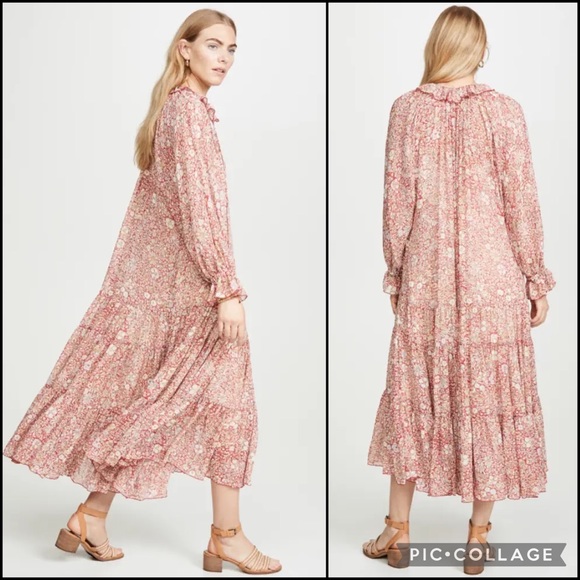 Free People Sheer Floral Tiered Ruffle Midi Dress - Picture 3 of 11